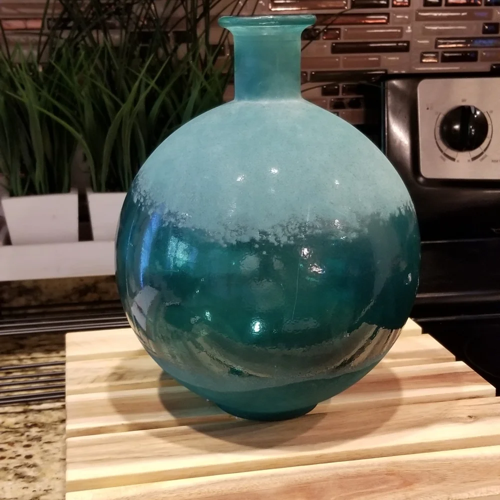 Turquoise Teal Aqua Blue Round Art Deco Vase